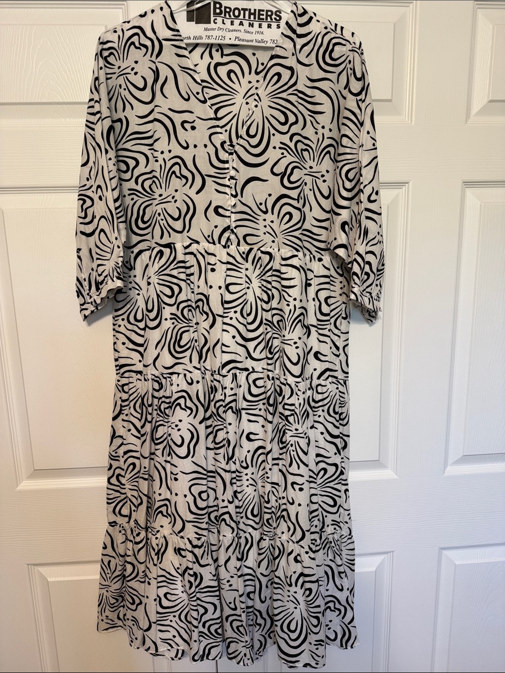Zara Black and White Floral Tiered Maxi Dress